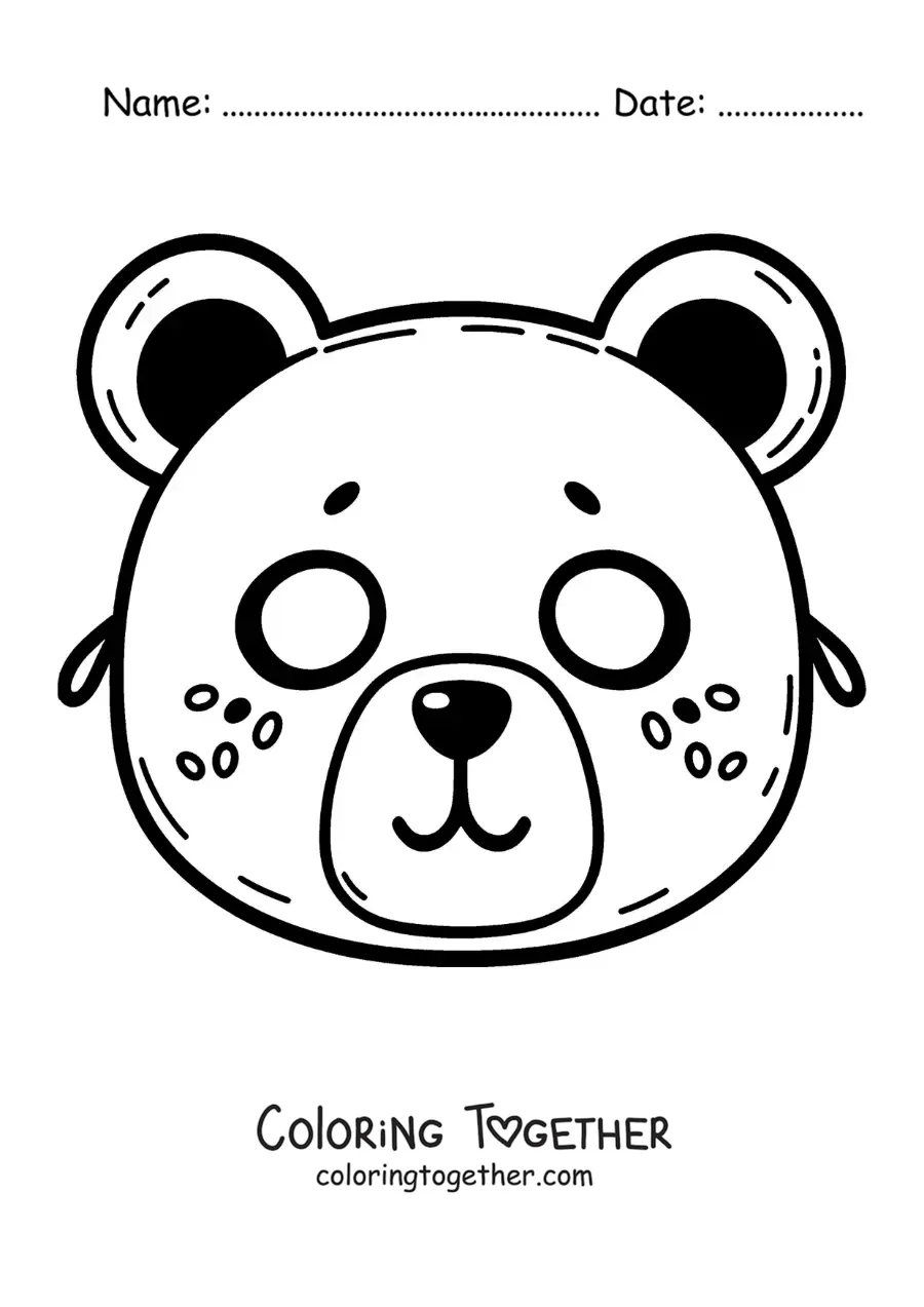 Coloring page of a cartoon bear mask