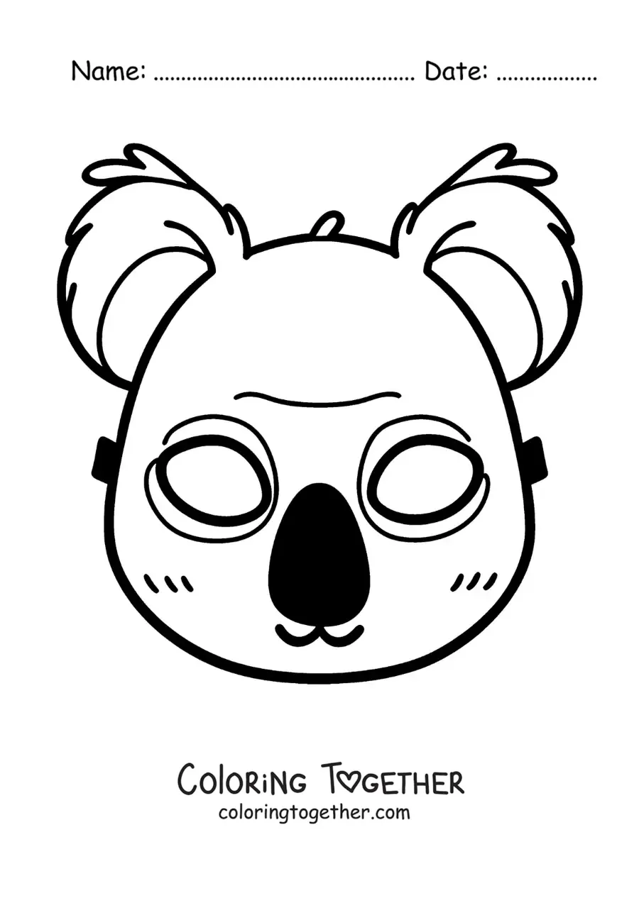 Coloring page of a koala mask