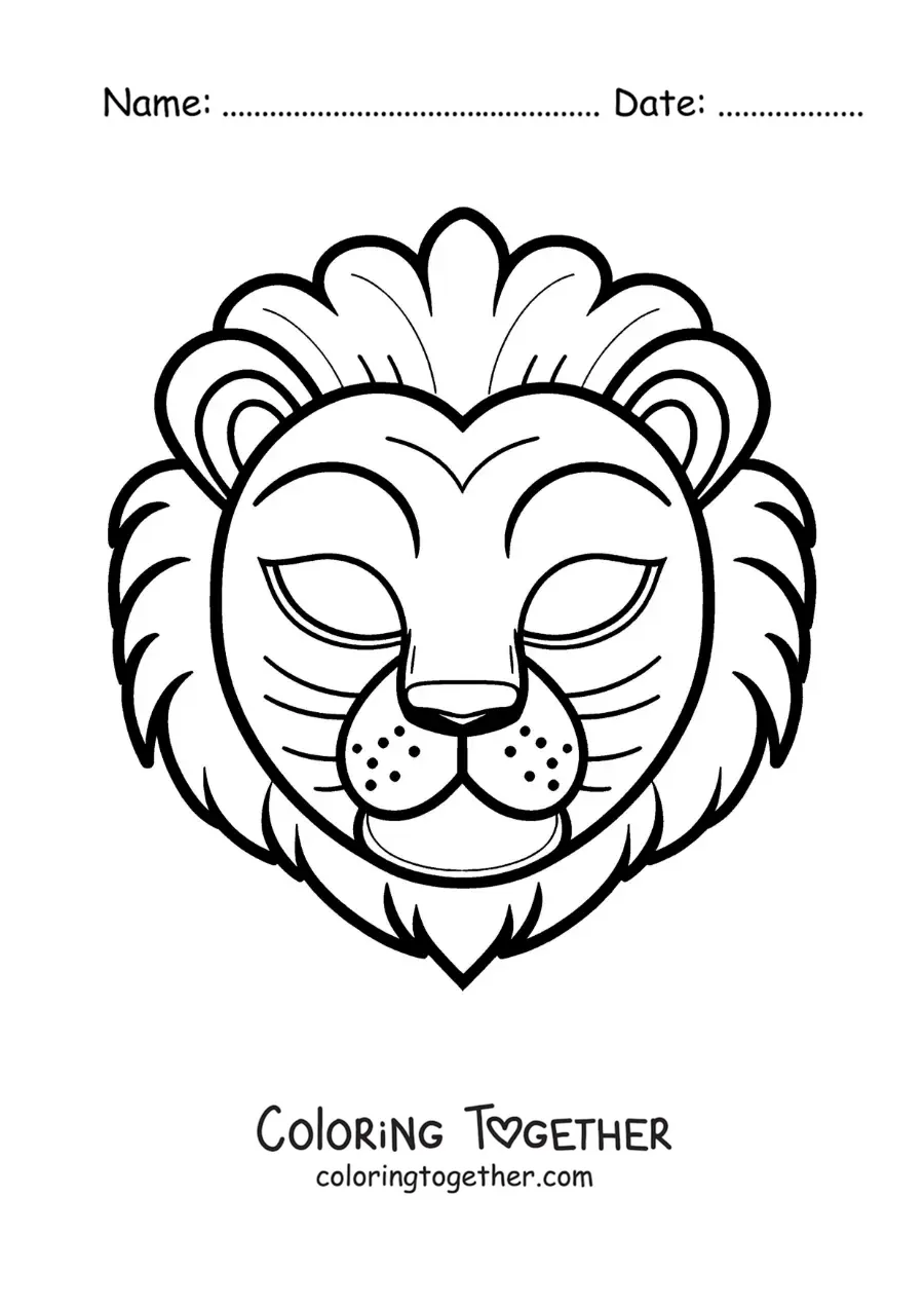 Coloring page of an easy lion mask