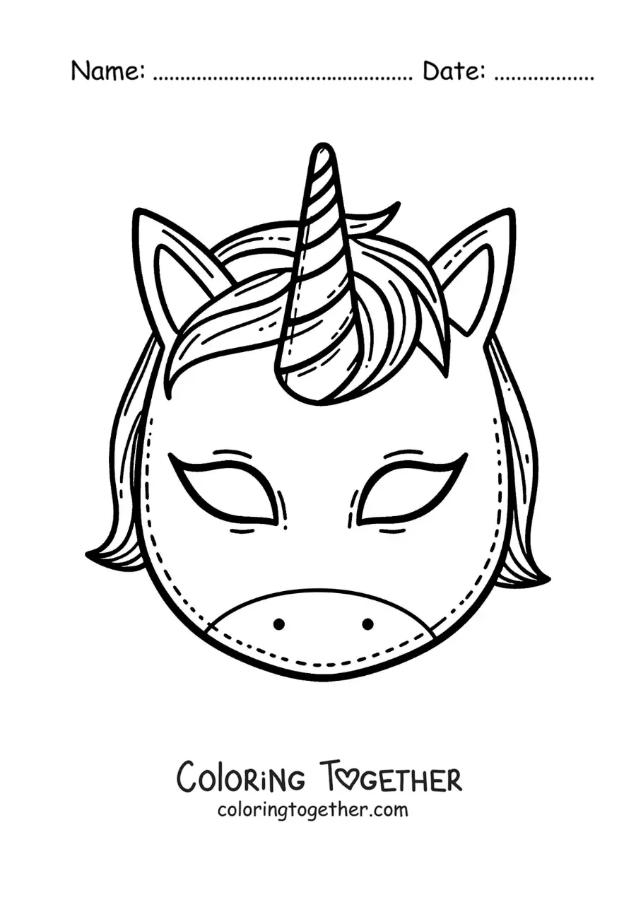 Coloring page of a unicorn mask