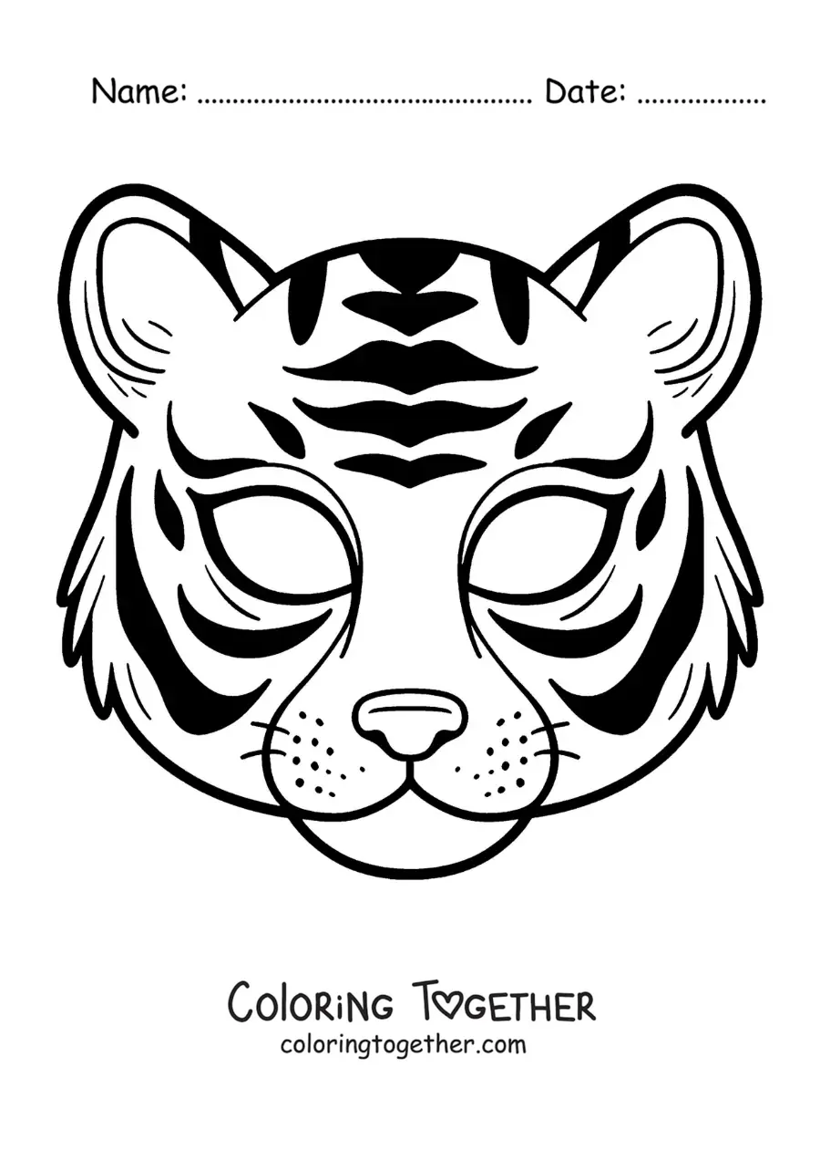 Coloring page of a tiger mask