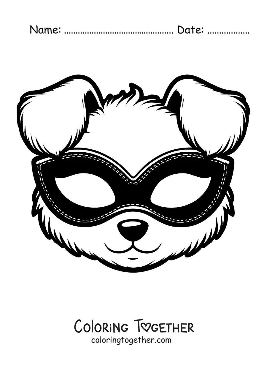 Coloring page of a carnival dog mask