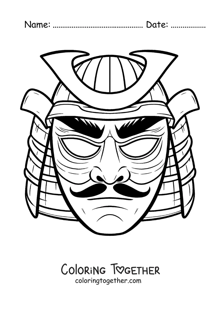 Coloring page of a samurai mask