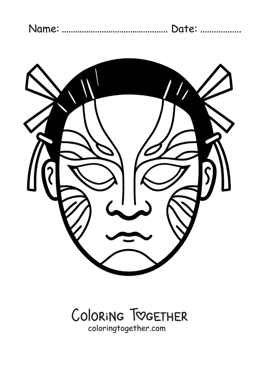 Coloring page of a Japanese Kabuki mask