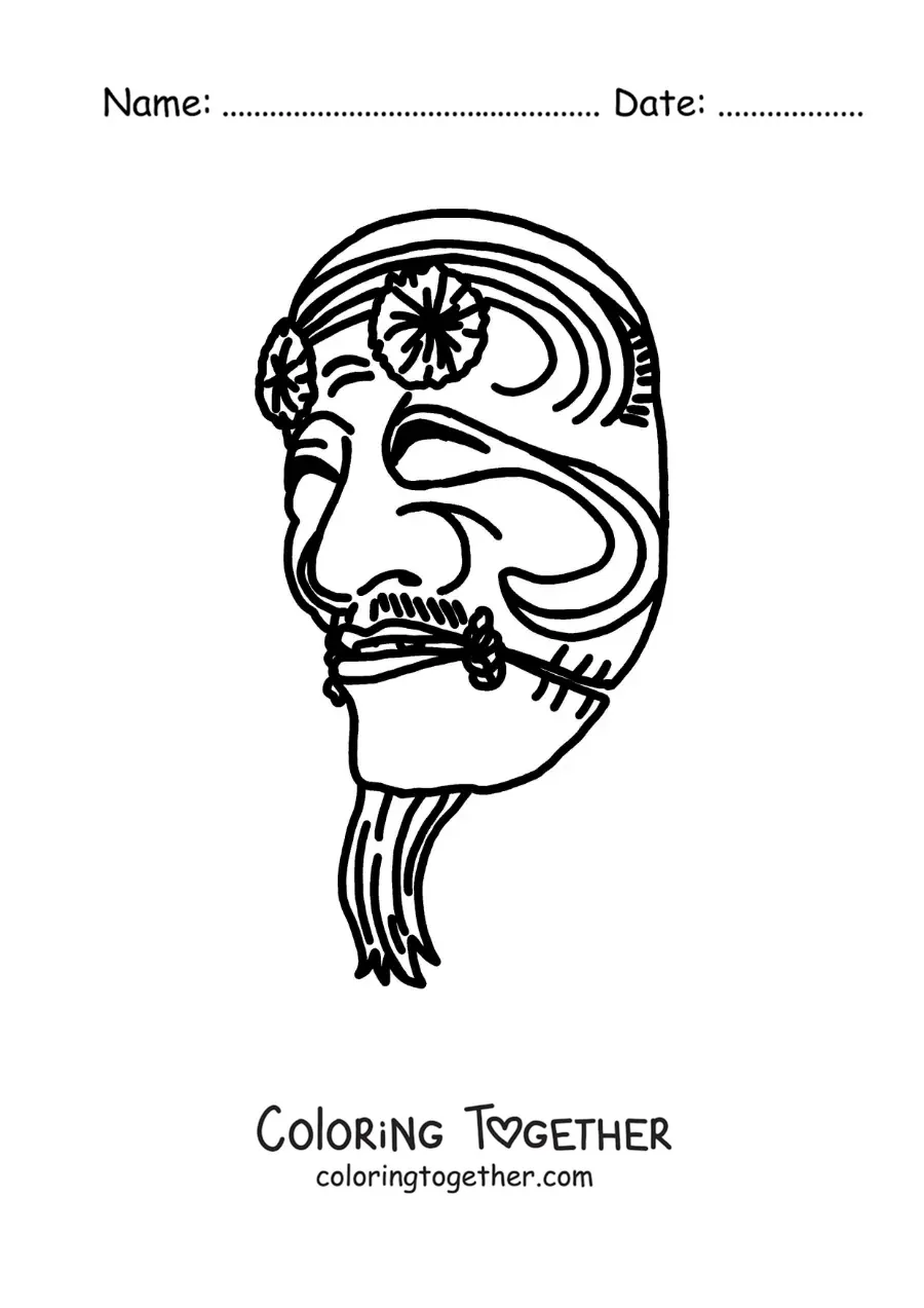 Coloring page of a Japanese Kokushiki-jo mask
