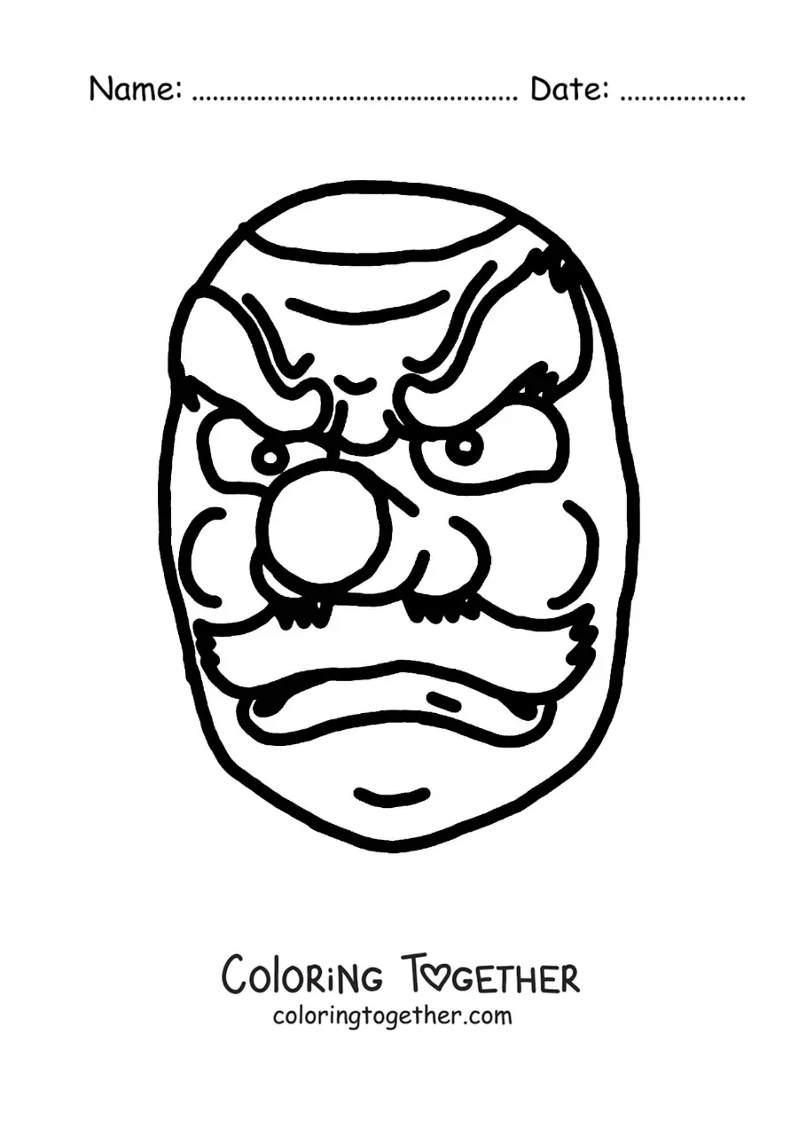 Coloring page of a Japanese Tengu mask
