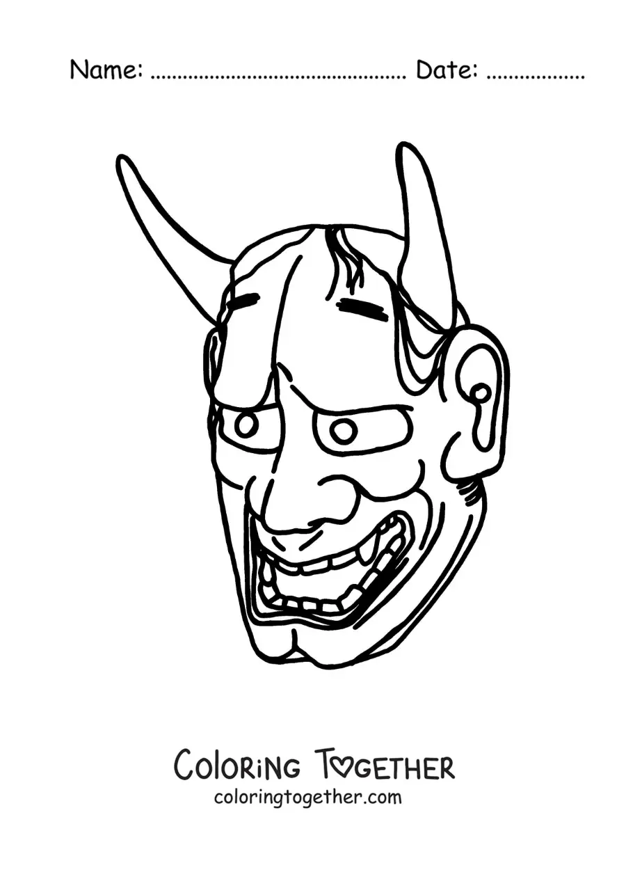 Coloring page of a traditional Japanese mask