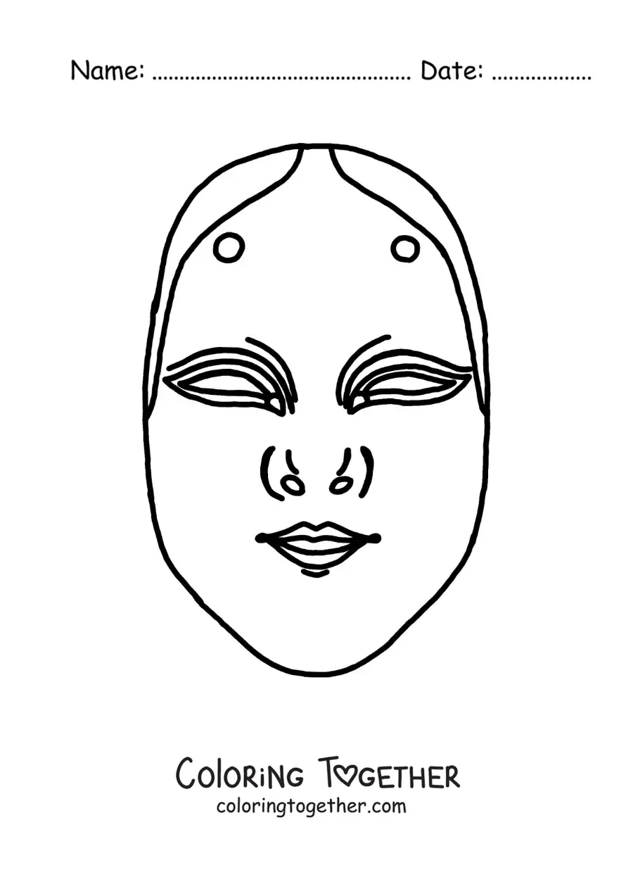 Coloring page of a Japanese Noh mask
