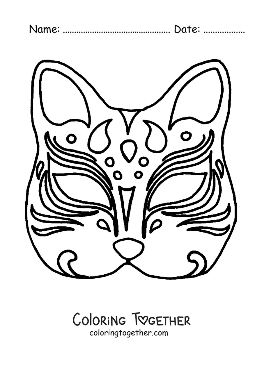 Coloring page of a Japanese cat mask