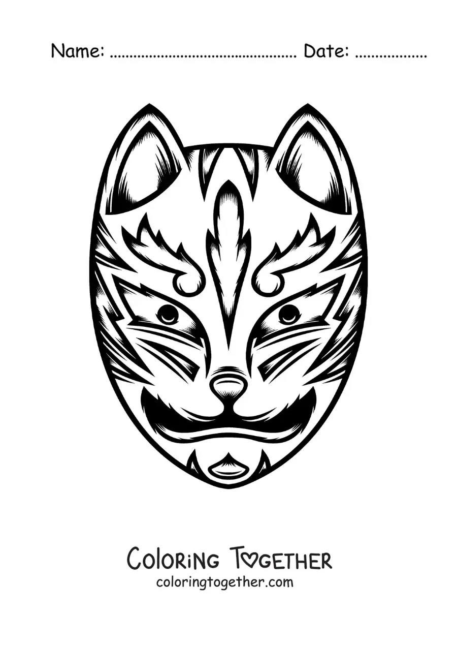 Coloring page of a Japanese cat mask