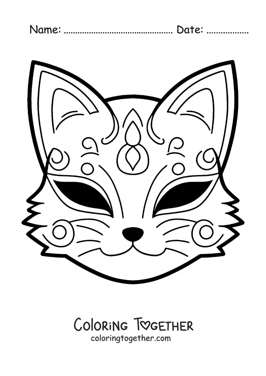 Coloring page of a Kitsune mask
