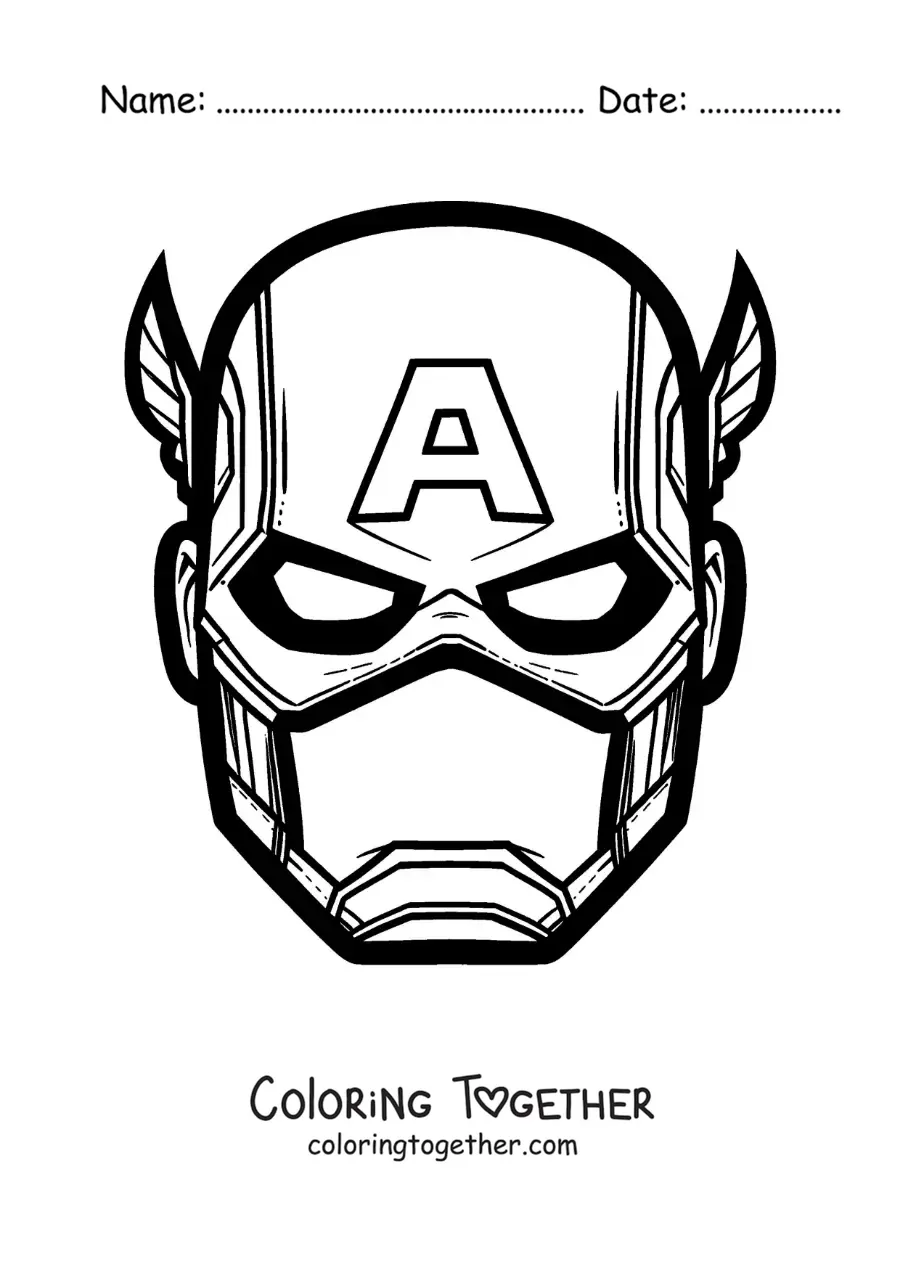 Coloring page of a Captain America mask from the Avengers