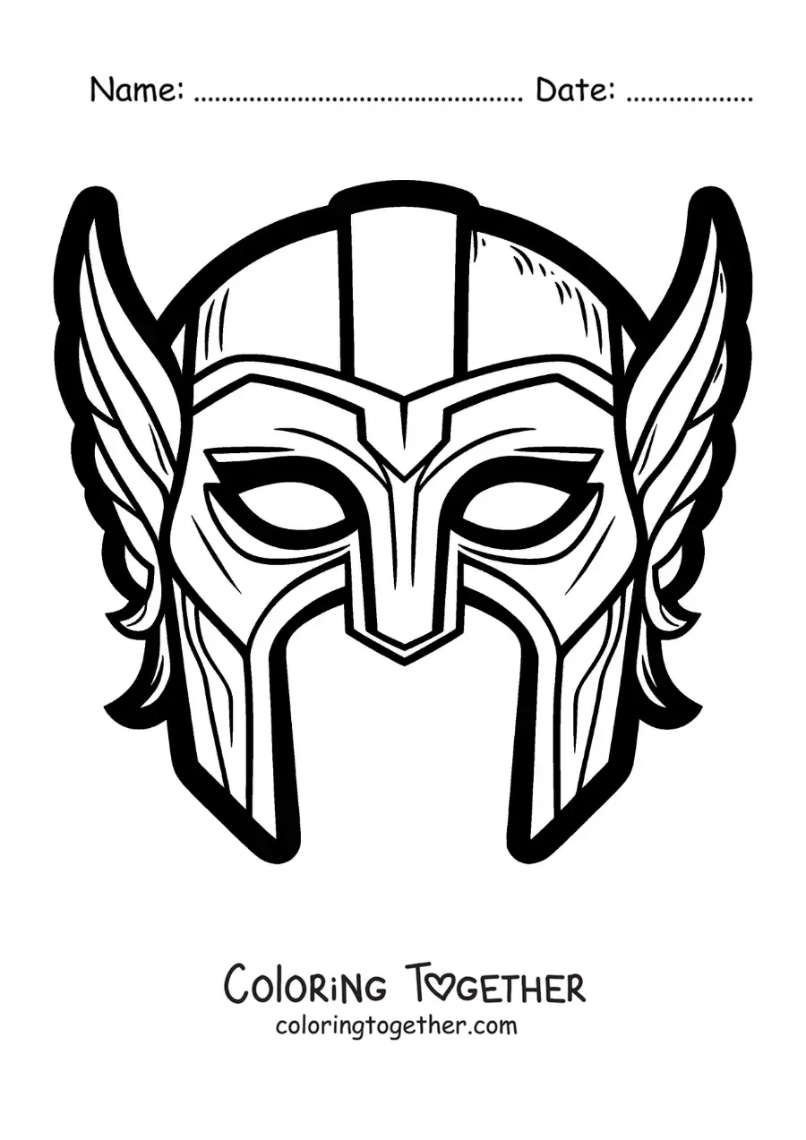 Coloring page of a Thor mask from the Avengers