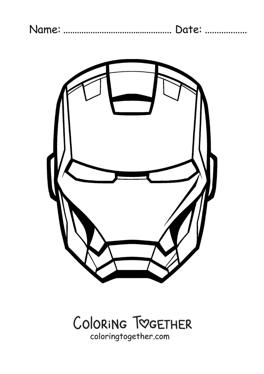 Coloring page of an Iron Man mask for a kids costume