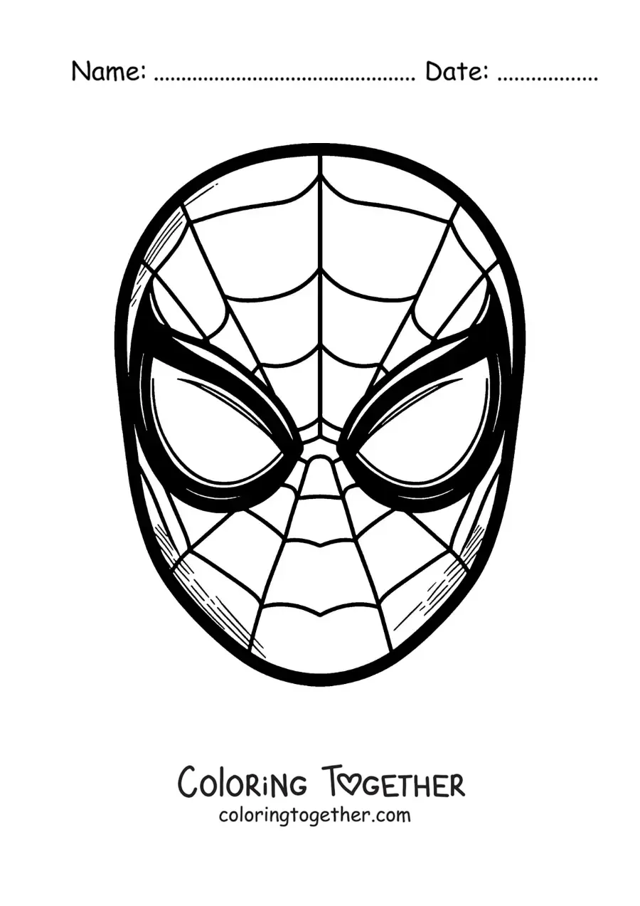 Coloring page of an easy Spiderman mask for kids