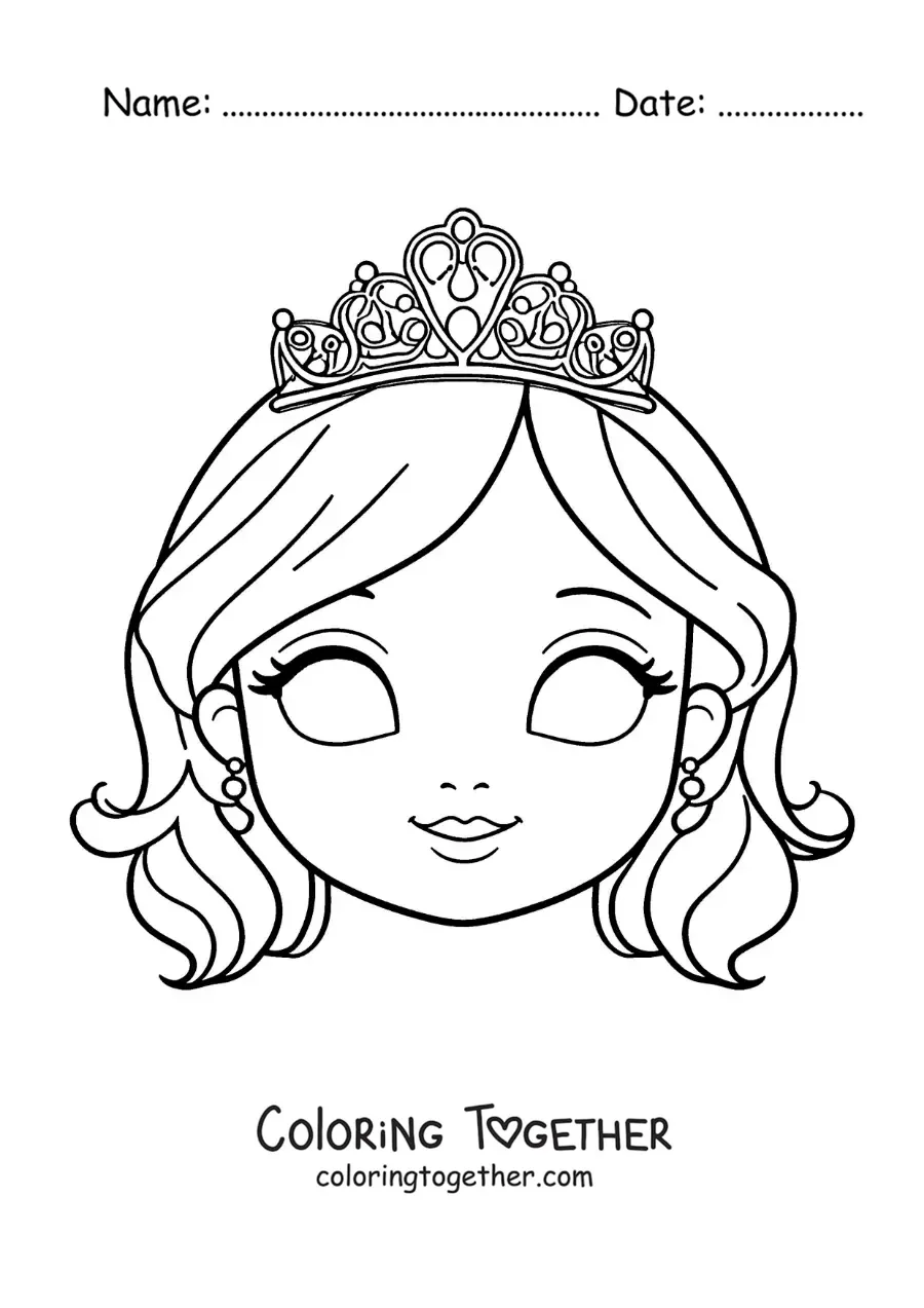 Coloring page of a princess mask for girls