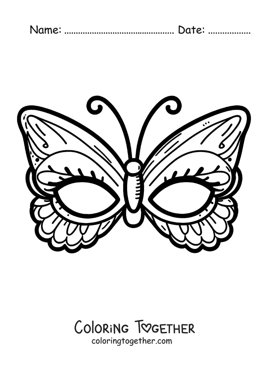 Coloring page of a butterfly mask