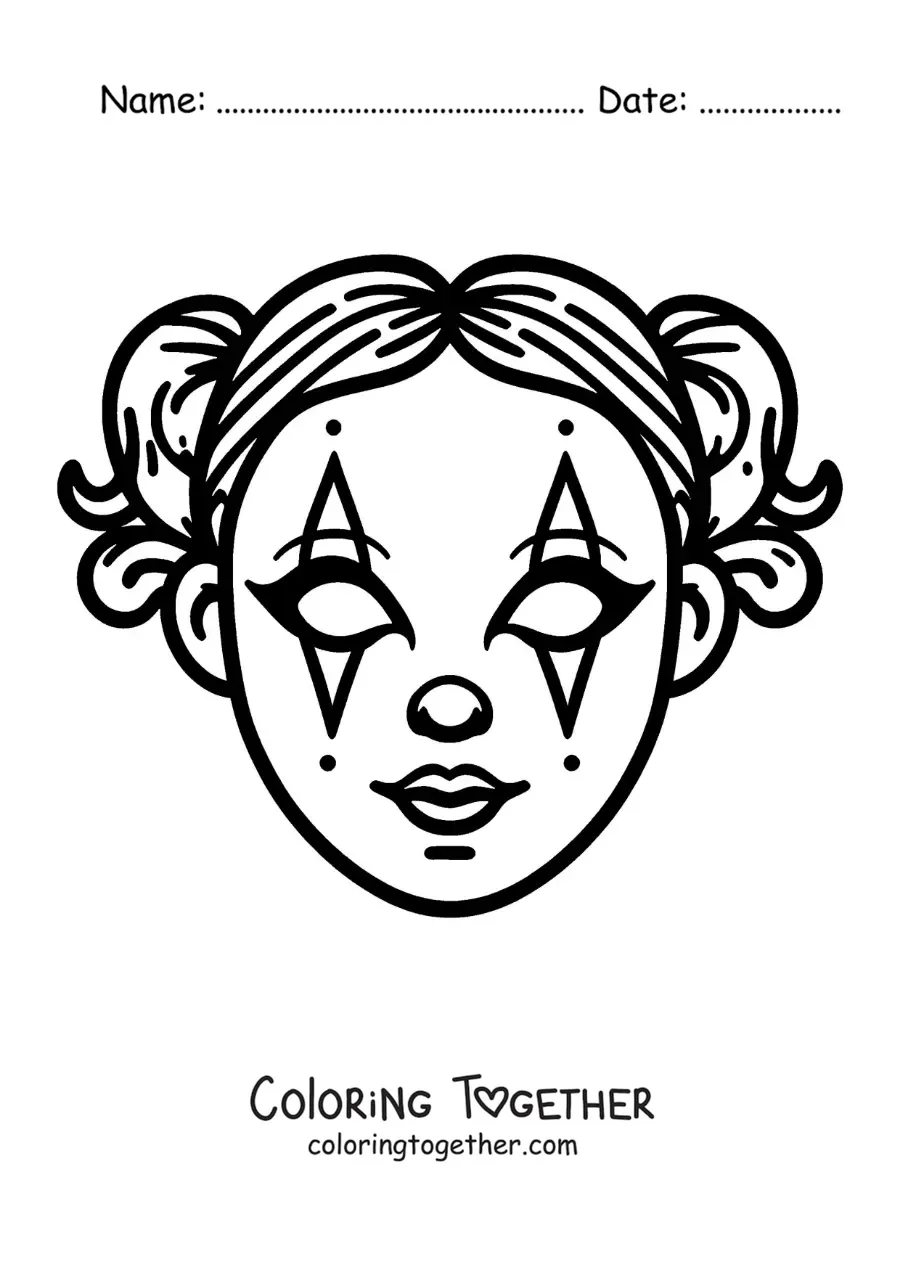 Coloring page of a clown mask for girls