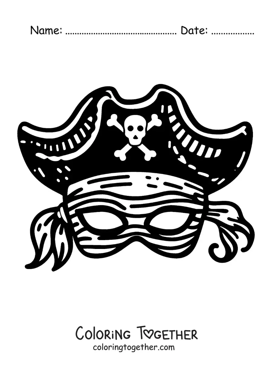 Coloring page of a pirate mask