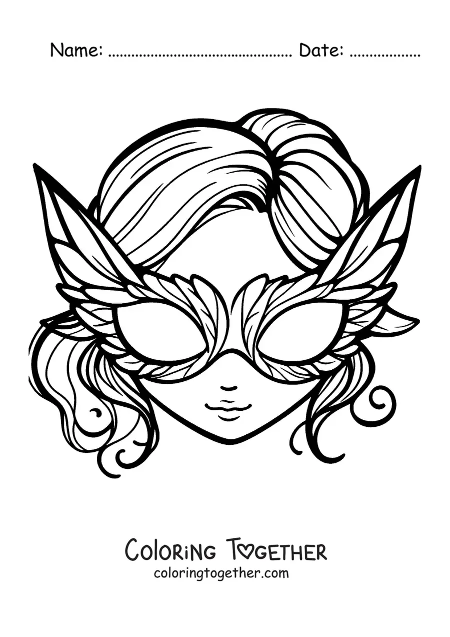 Coloring page of a mask for a girl