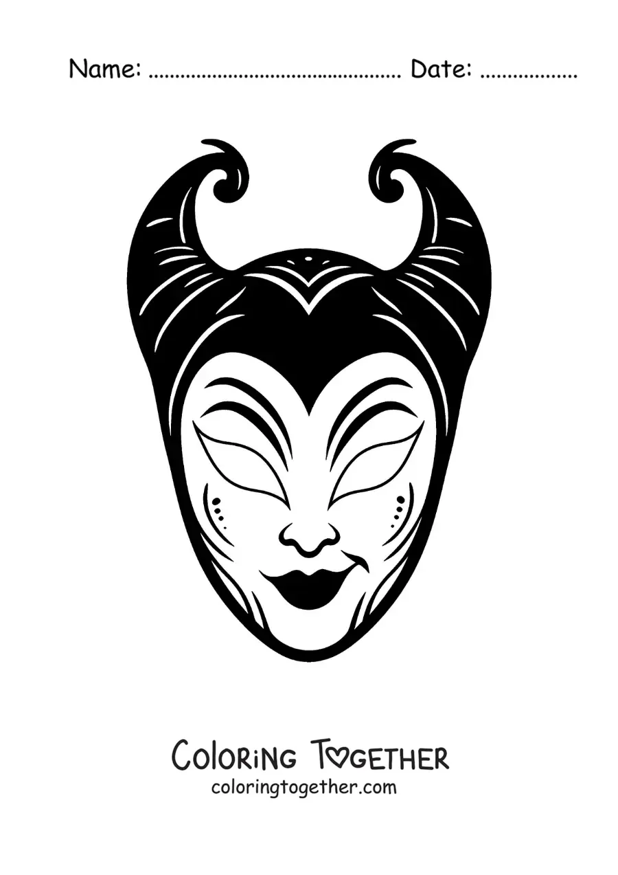 Coloring page of a Maleficent mask