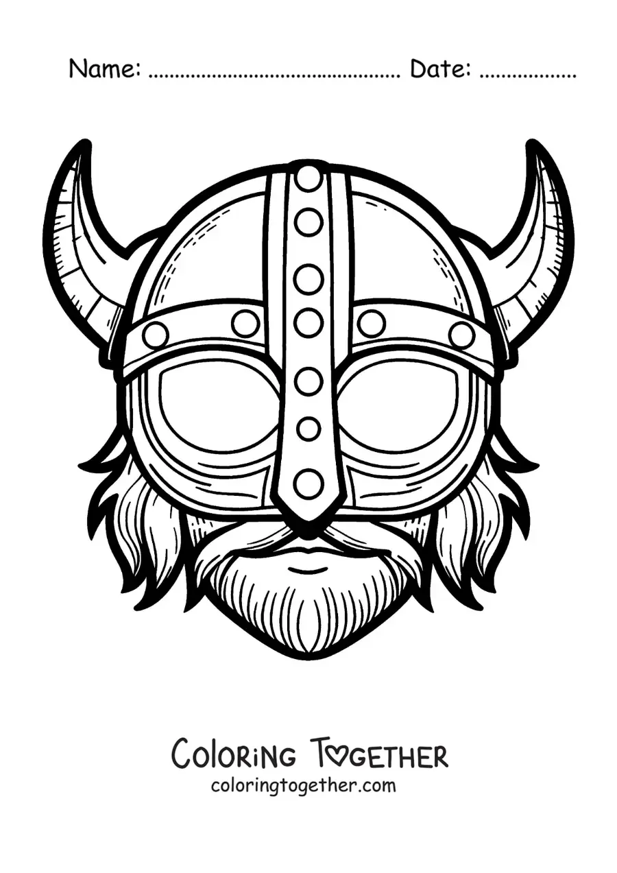 Coloring page of a viking mask
