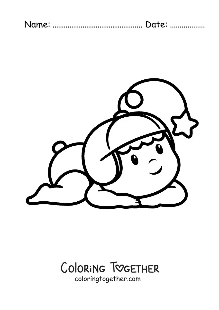 Coloring page of a baby in diapers with a hat