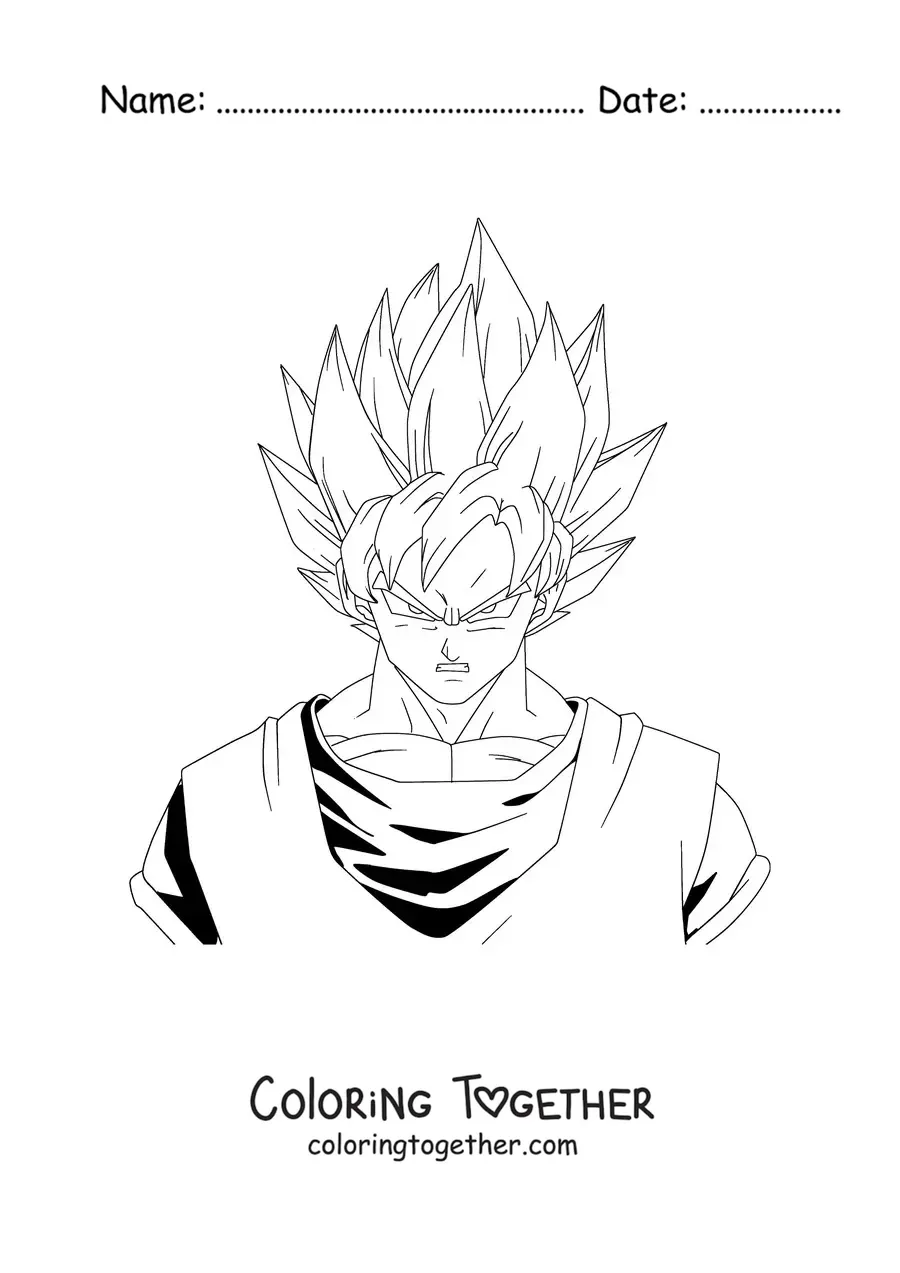 Coloring page of Goku's torso in Super Saiyan mode