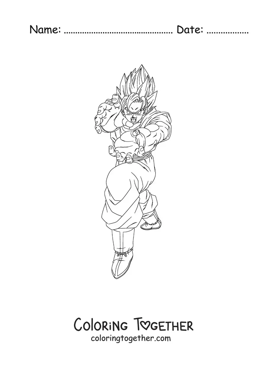 Coloring page of Goku in Super Saiyan mode doing the Kamehameha