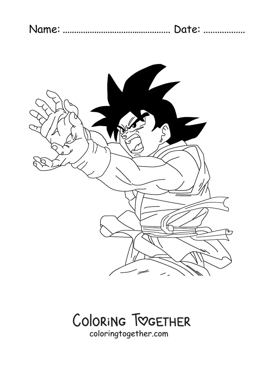 Coloring page of Goku from the side doing the Kamehameha