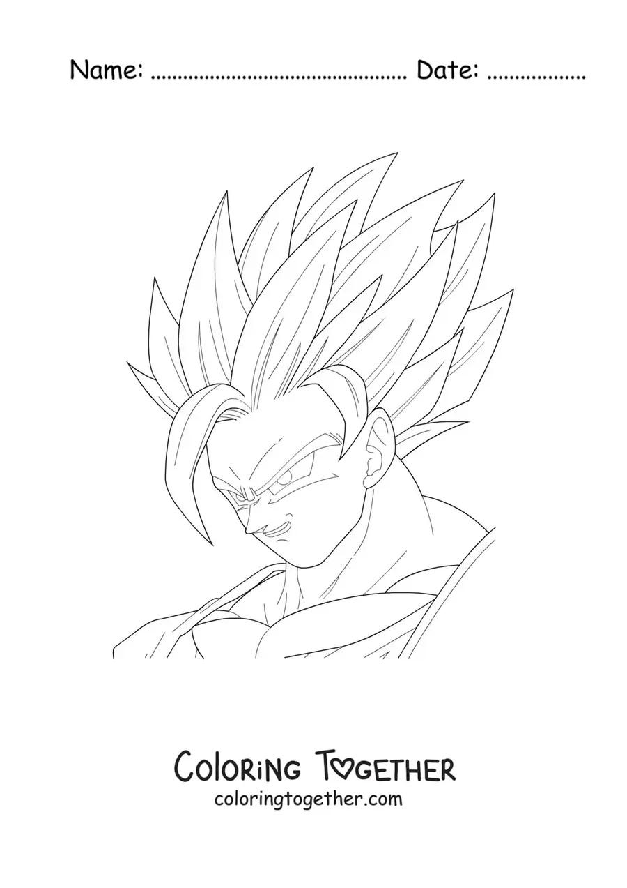 Coloring page of Goku's face in Super Saiyan mode