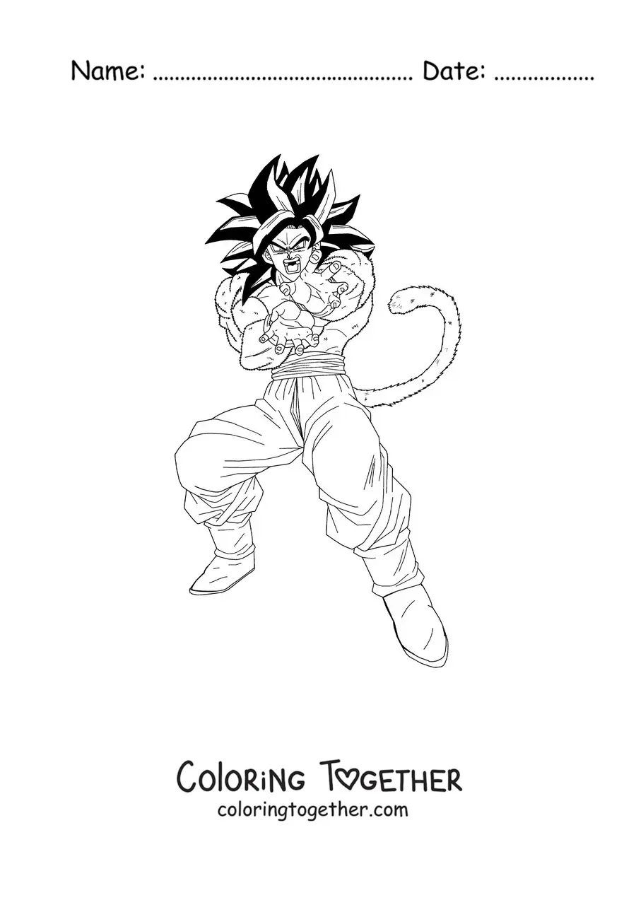 Coloring page of Super Saiyan 4 Goku doing the Kamehameha