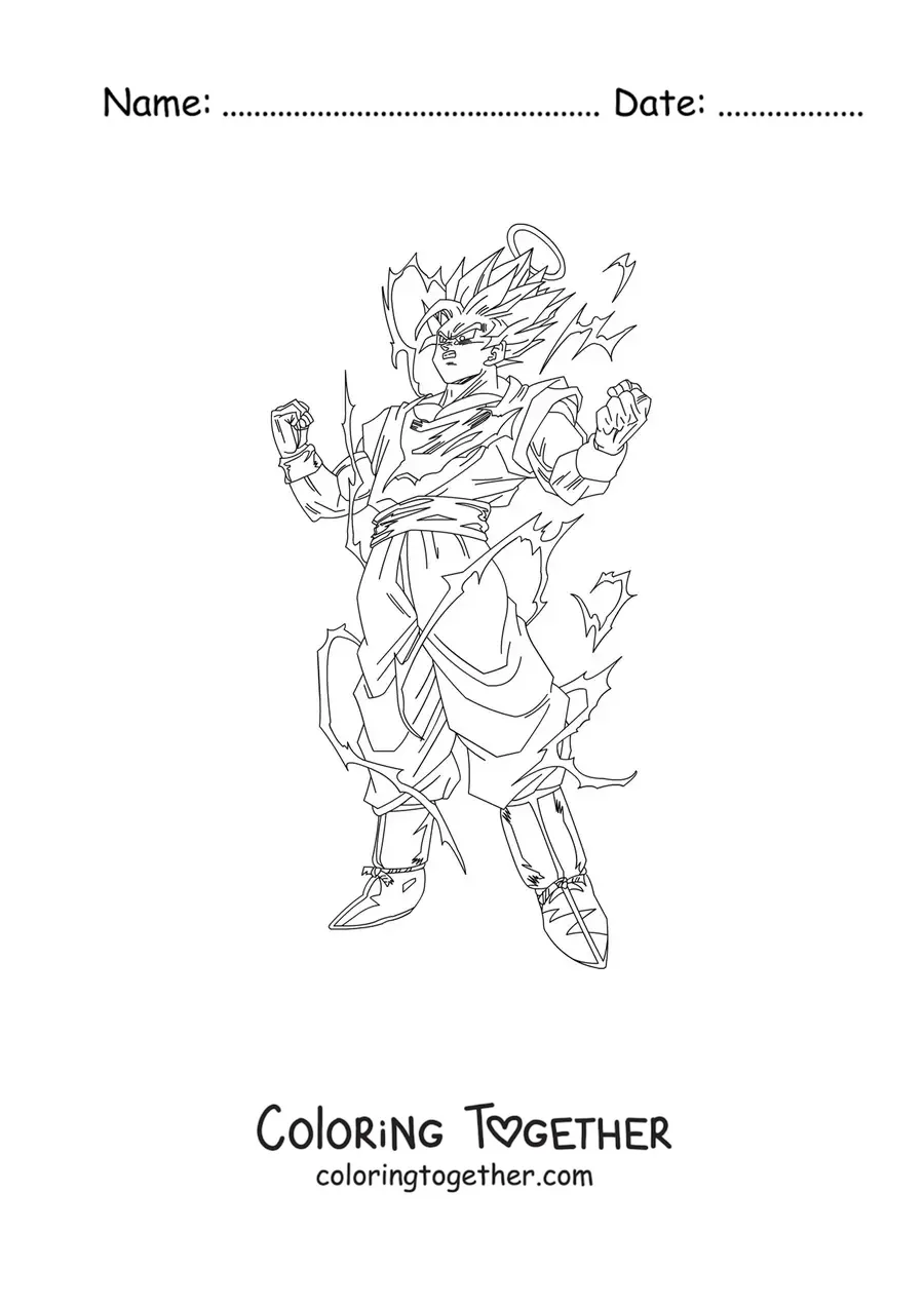 Coloring page of Goku in Super Saiyan 2 mode