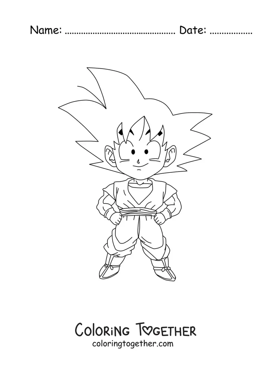 Coloring page of kawaii kid Goku