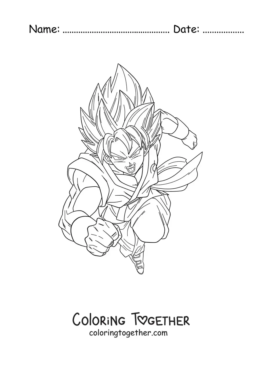 Coloring page of Goku in Super Saiyan Blue mode