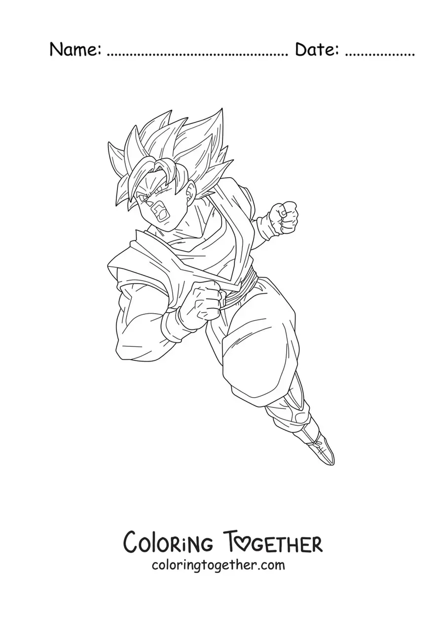 Coloring page of Goku attacking in Super Saiyan Blue mode