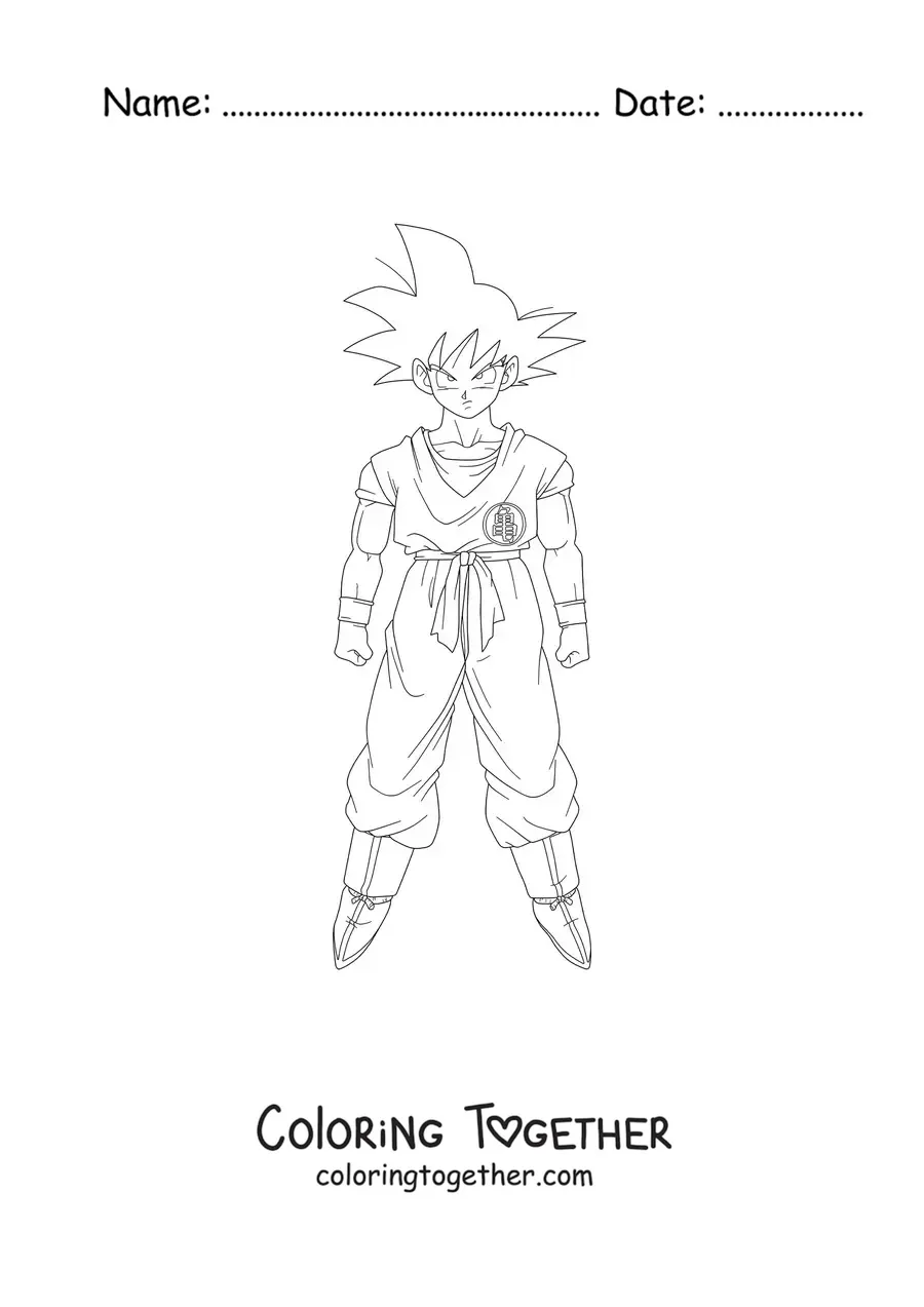 Coloring page of Goku standing and facing forward