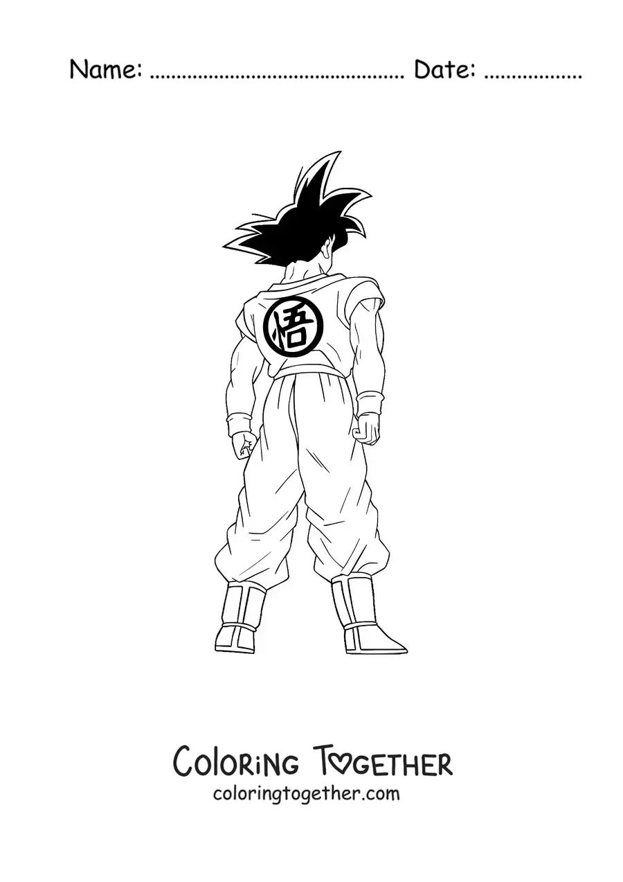 Coloring page of Goku standing with his back turned