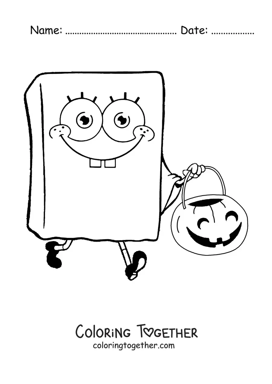 Coloring page of SpongeBob in a Halloween ghost costume