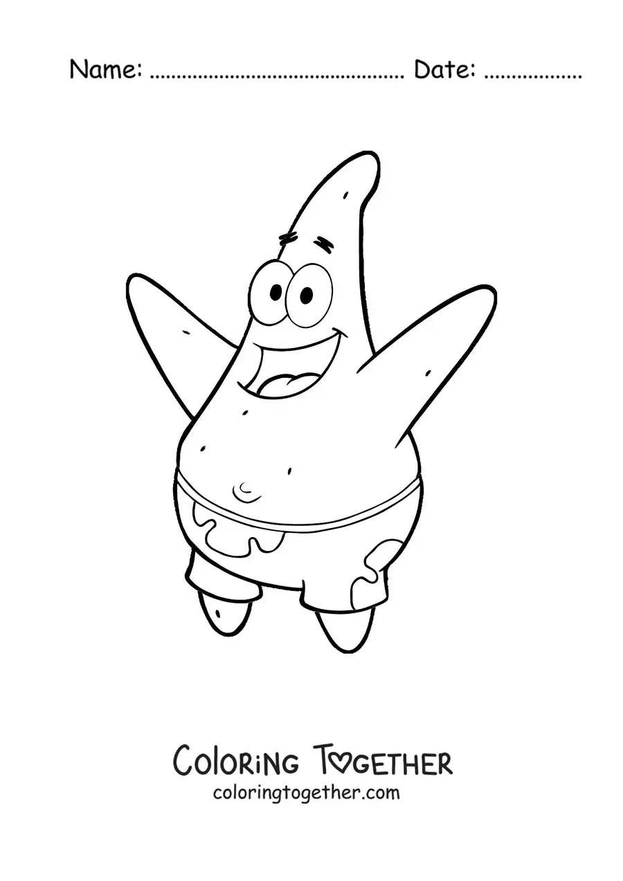 Coloring page of a happy Patrick