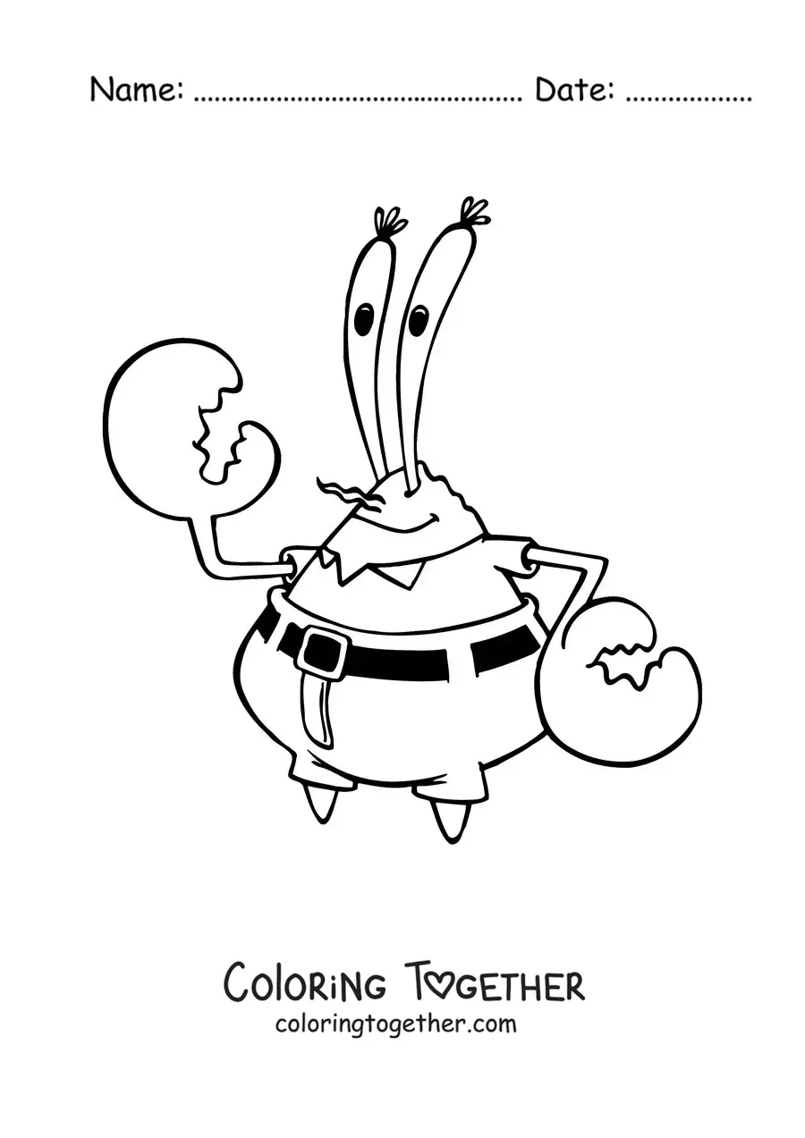 Coloring page of Mr. Krabs waving