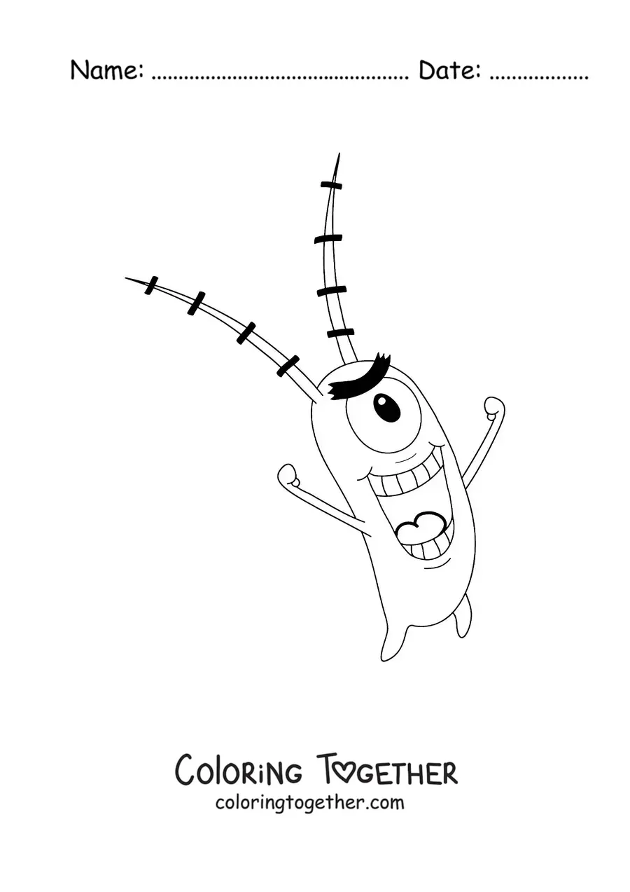 Coloring page of Plankton with a wicked grin