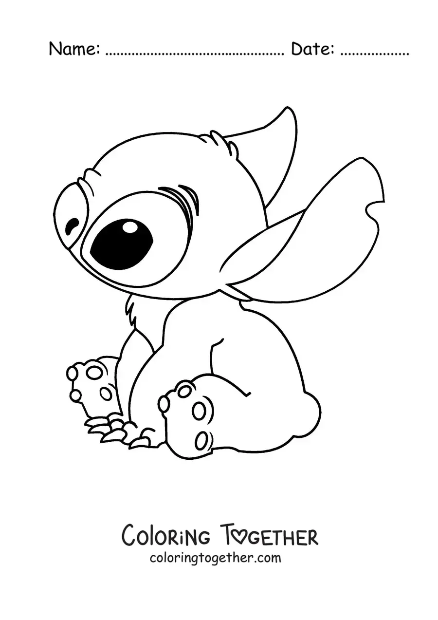 Coloring page of kawaii Stitch sitting down