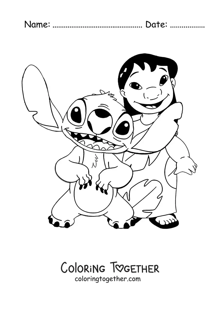 Coloring page of Lilo with Stitch
