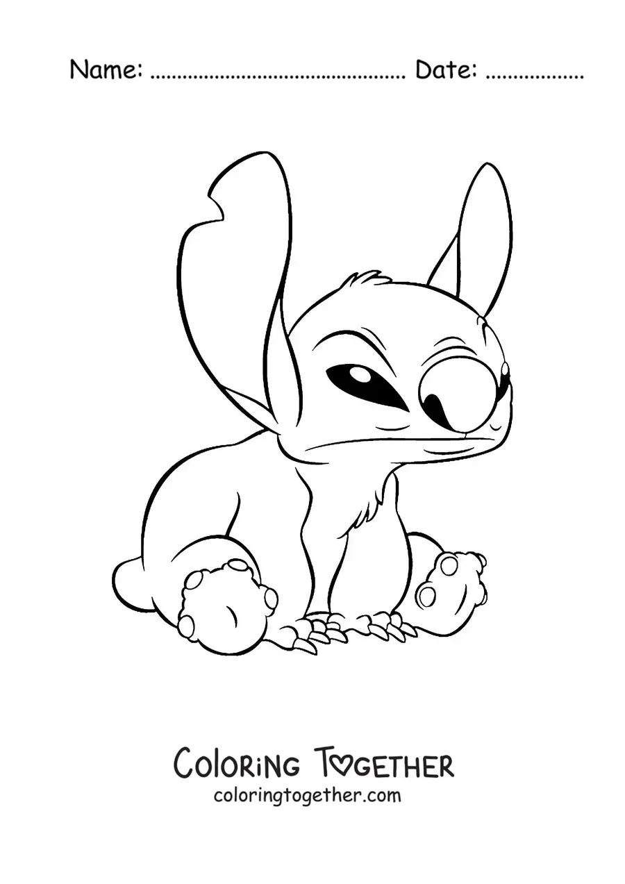 Coloring page of Stitch sitting and angry