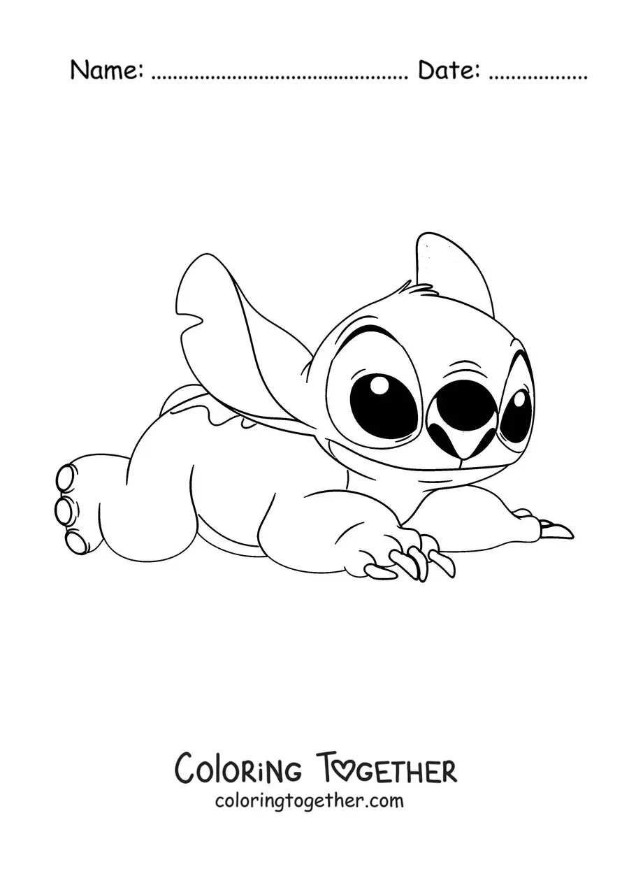 Coloring page of Stitch lying down