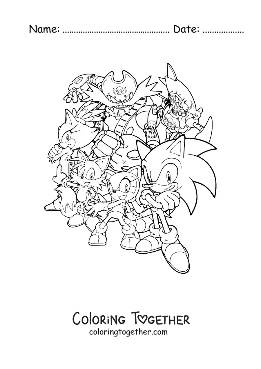 Coloring page of Sonic and his friends