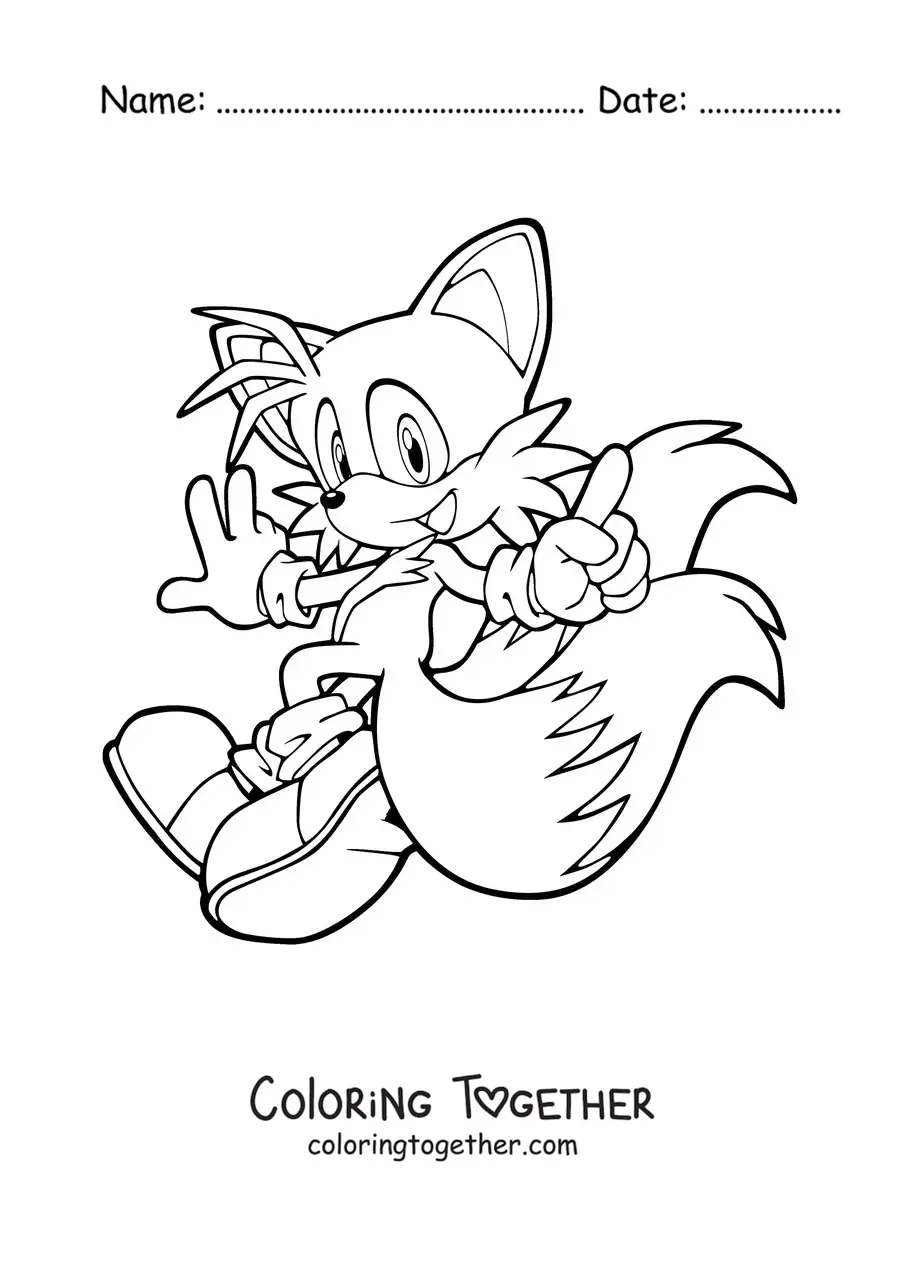 Coloring page of Tails from Sonic running and looking back