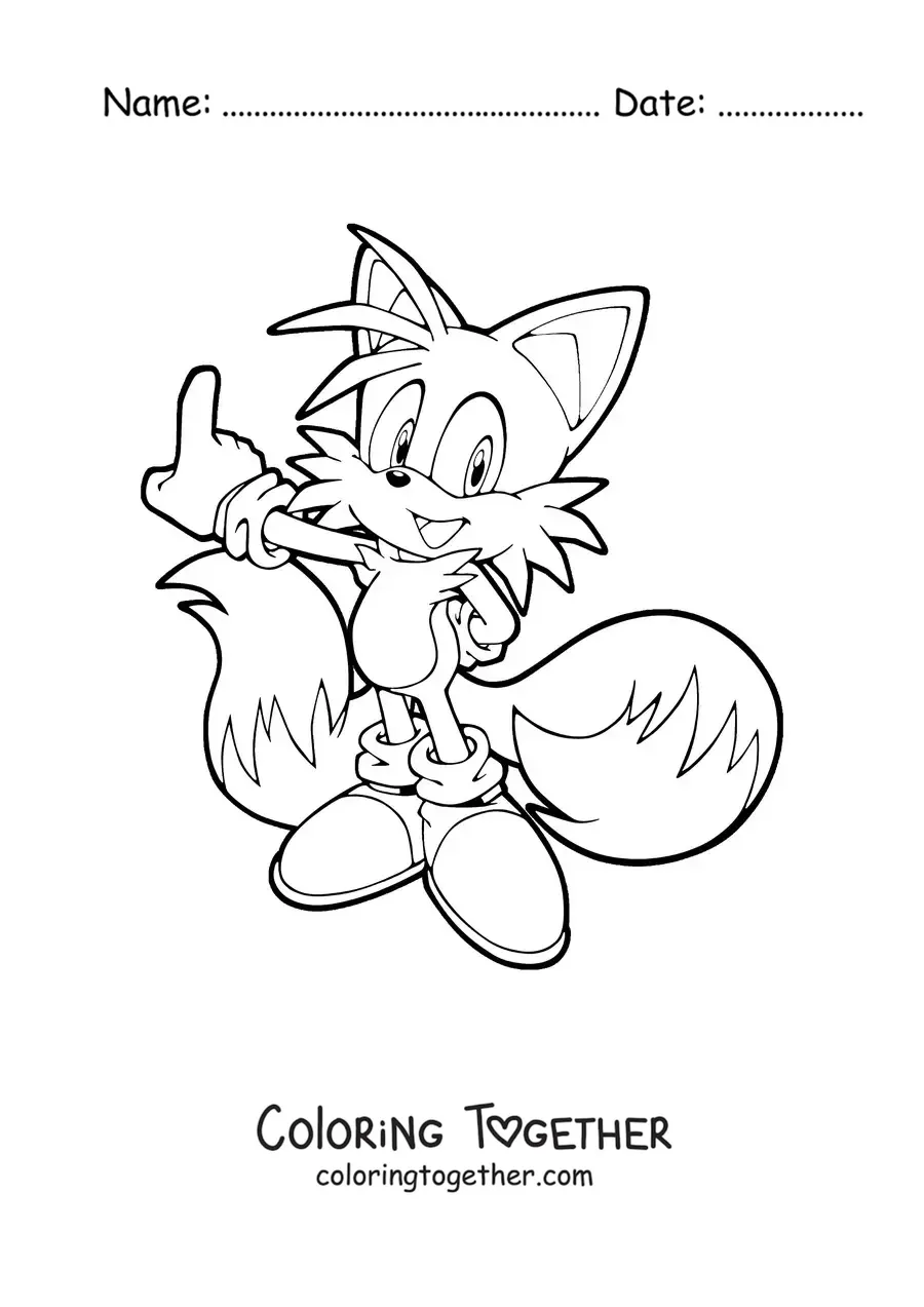 Coloring page of Tails from Sonic pointing to the left