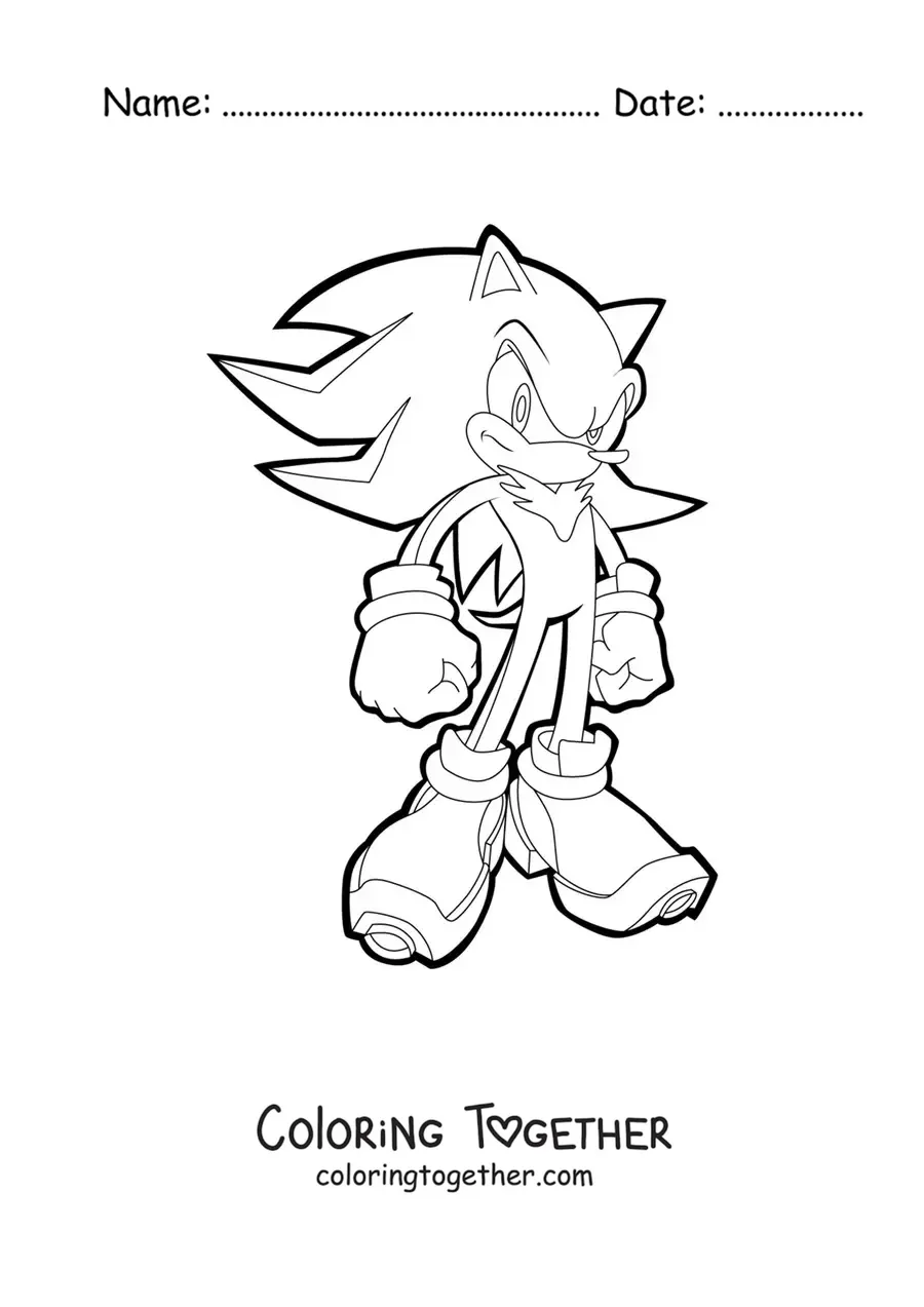 Coloring page of Shadow from Sonic in a fighting pose